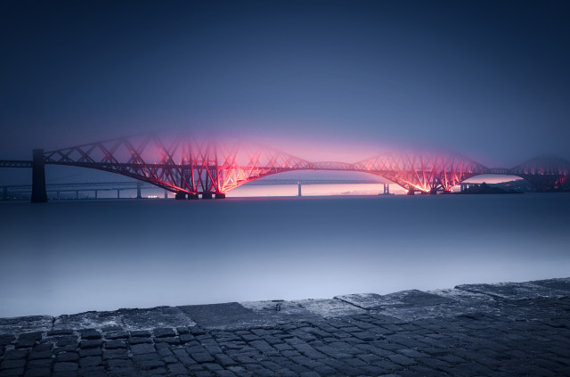 Bridge water red light reflection free wallpaper for desktop - medium preview image