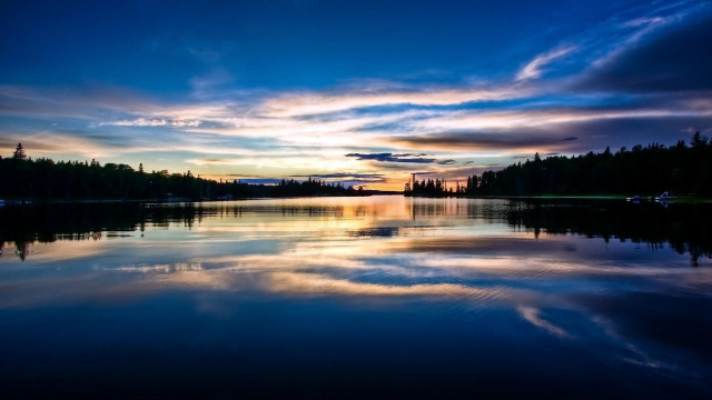 Lake sunset reflection trees clouds free wallpaper for desktop - medium preview image
