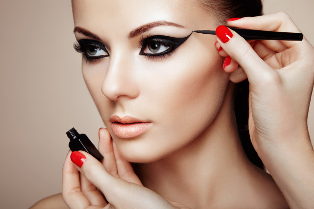 Woman red nails black eyeliner free wallpaper for desktop - medium preview image