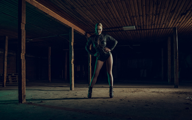 Woman black jacket pole dark free wallpaper for desktop - medium preview image