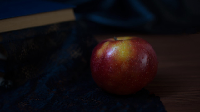 Red apple wooden table book free wallpaper for desktop - medium preview image