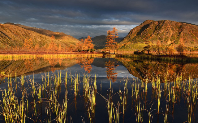 Lake mountains trees cloudy sunset #2 free wallpaper for desktop - medium preview image
