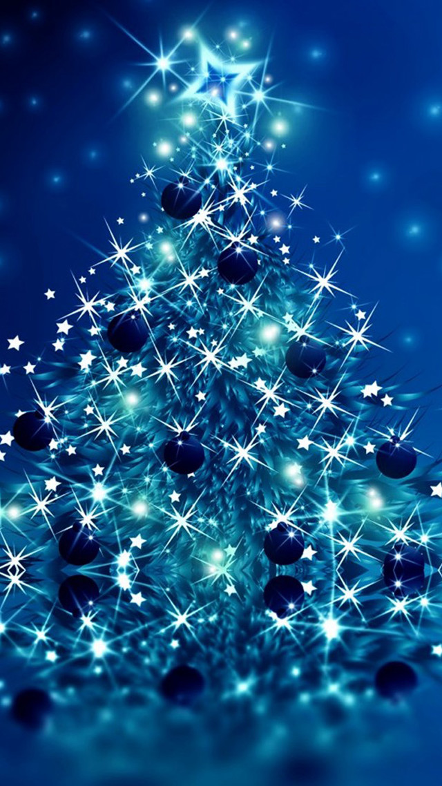 Blue christmas tree stars snowflakes free wallpaper for mobile - medium preview image
