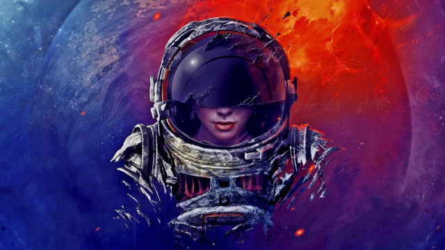 Woman space suit helmet cyberpunk free wallpaper for desktop - medium preview image