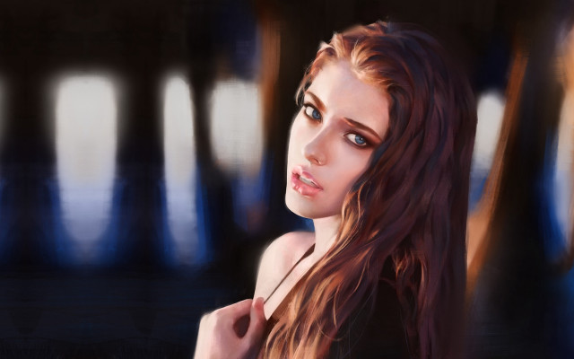 Woman blueeyes longhair serious digitalpainting free wallpaper for desktop - medium preview image
