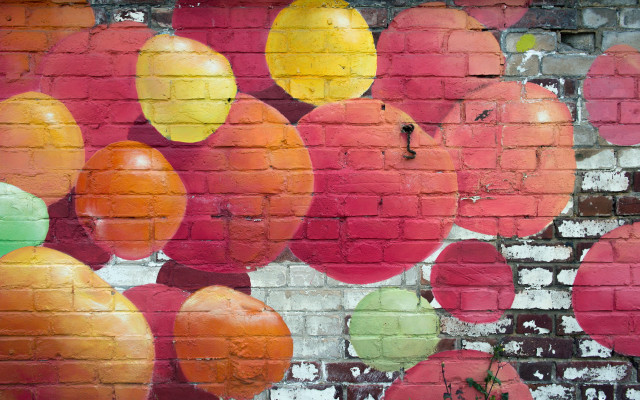 Brick wall painting oranges apples free wallpaper for desktop - medium preview image