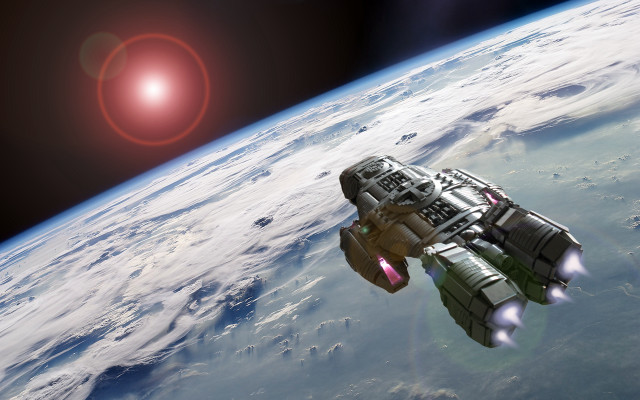 Space station earth red sun free wallpaper for desktop - medium preview image