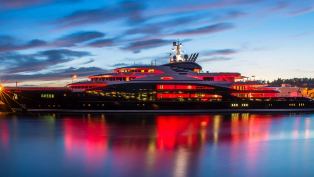 Large boat docked night colorful free wallpaper for desktop - medium preview image