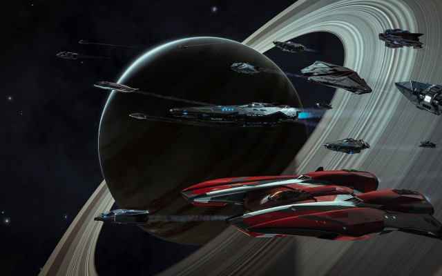 Space ships saturns distant planet free wallpaper for desktop - medium preview image