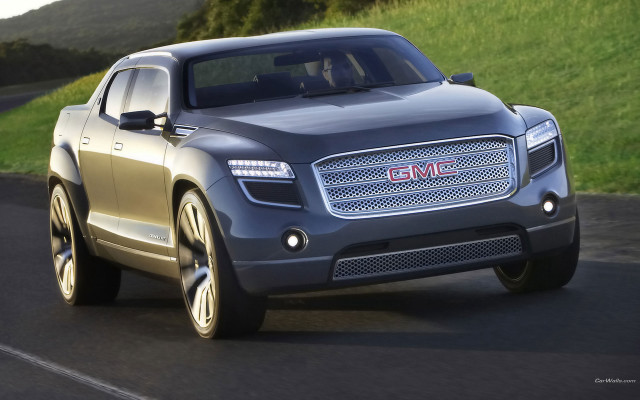 Silver truck green hillside photorealism free wallpaper for desktop - medium preview image