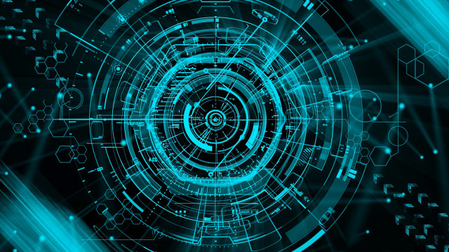 Blue abstract circular cybernetics magic #3 free wallpaper for desktop - medium preview image