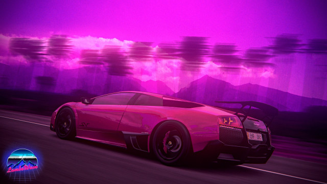 Pink sports car purple sky free wallpaper for desktop - medium preview image