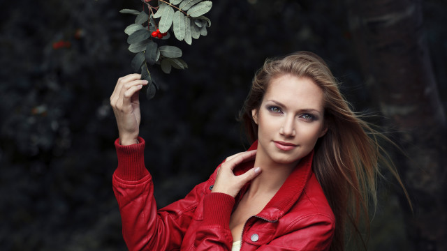 Woman redjacket flower portrait naturalism free wallpaper for desktop - medium preview image