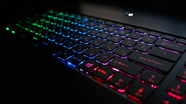 Keyboard backlit red blue dark free wallpaper for desktop - medium preview image