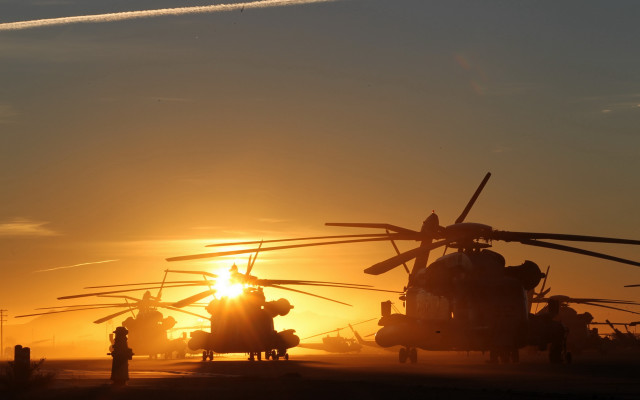 Military helicopters sunset silhouette clouds free wallpaper for desktop - medium preview image