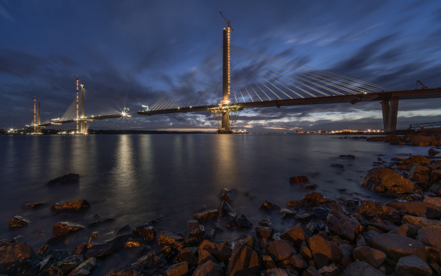 Bridge water rocks sky clouds free wallpaper for desktop - medium preview image