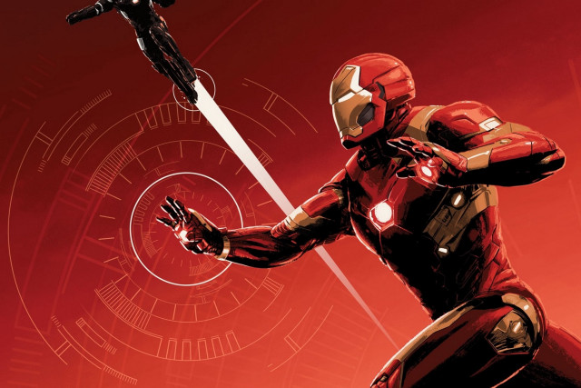 Red suit sword comic panel free wallpaper for desktop - medium preview image