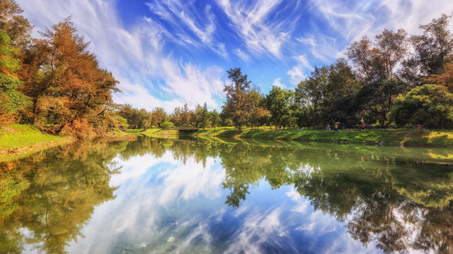 Lake trees grass blue sky #2 free wallpaper for desktop - medium preview image