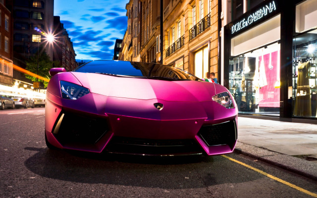 Pink sports car night cityscape #2 free wallpaper for desktop - medium preview image