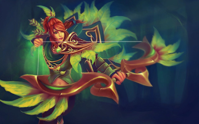 Woman bow arrow green gold free wallpaper for desktop - medium preview image