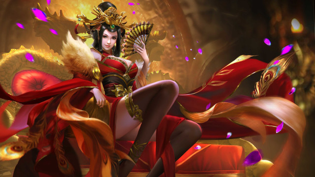 Woman red gold fan crown free wallpaper for desktop - medium preview image