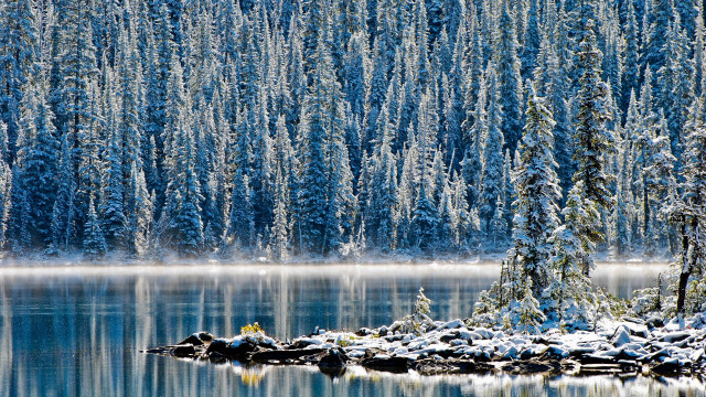 Snowy forest lake bob ross free wallpaper for desktop - medium preview image