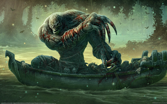 Creature boat demon night ocean free wallpaper for desktop - medium preview image