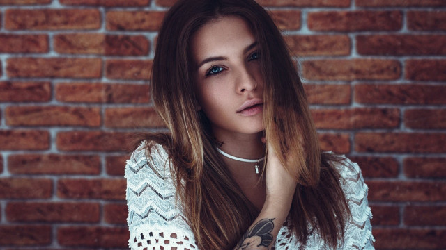 Woman tattoo brick wall fashion free wallpaper for desktop - medium preview image