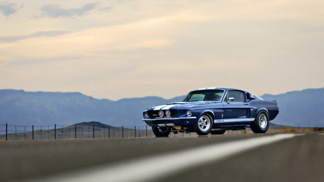 Blue mustang road mountains fence free wallpaper for desktop - medium preview image