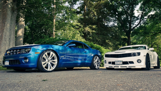 Two cars parked road nature free wallpaper for desktop - medium preview image