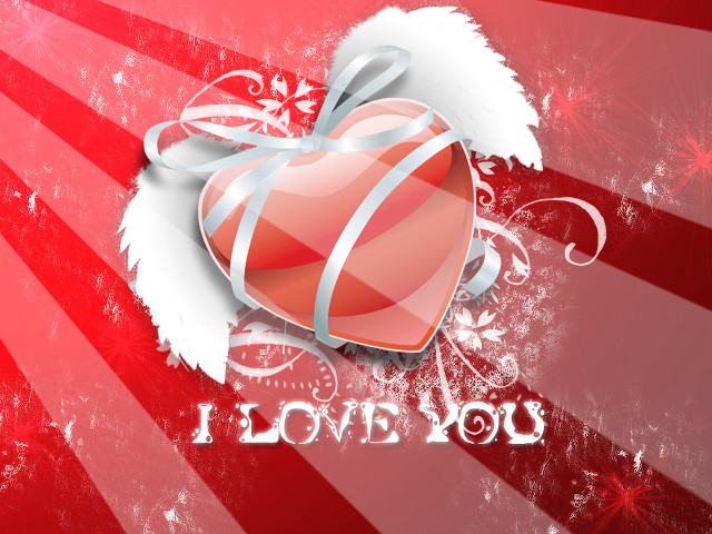 Red heart ribbon bow snowflakes free wallpaper for desktop - medium preview image