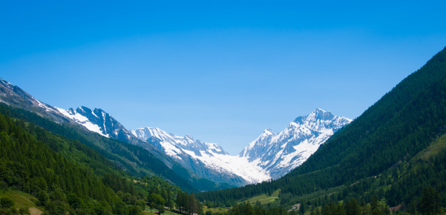 Mountain range valley forest snow free wallpaper for desktop - medium preview image