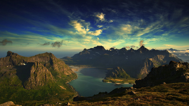 Mountain lake clouds sunset nature free wallpaper for desktop - medium preview image