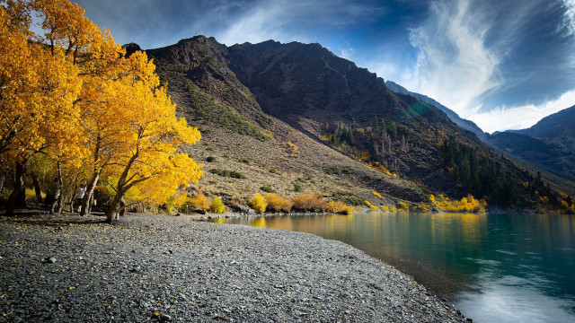 Mountain lake autumn forest bridge free wallpaper for desktop - medium preview image