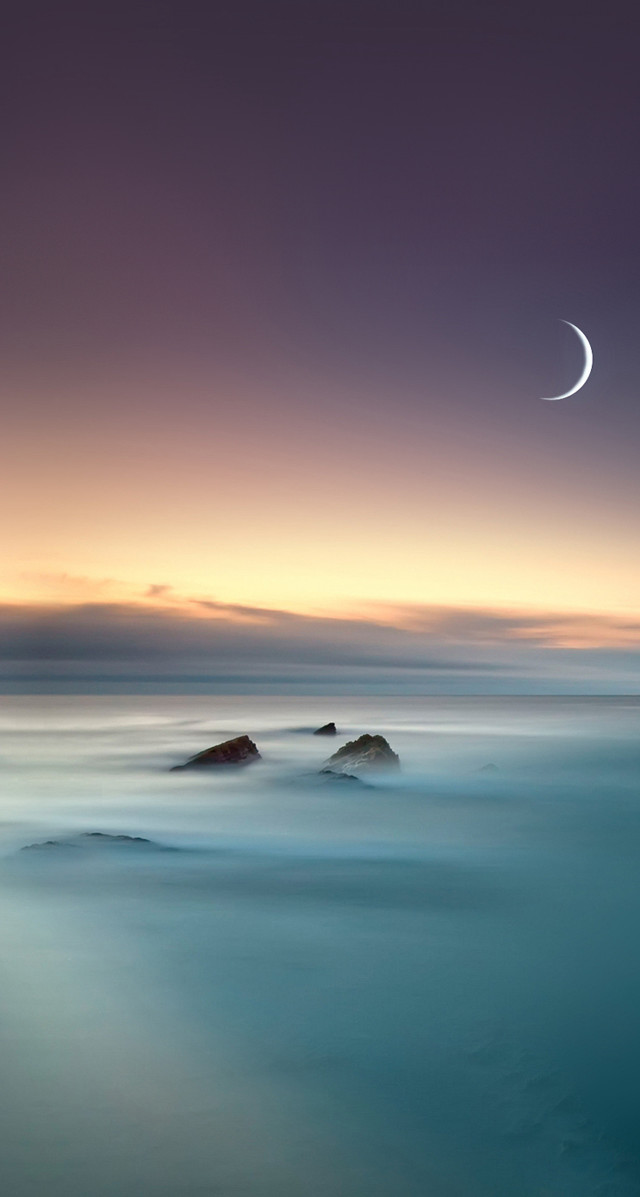 Crescent moon ocean dusk rock free wallpaper for mobile - medium preview image