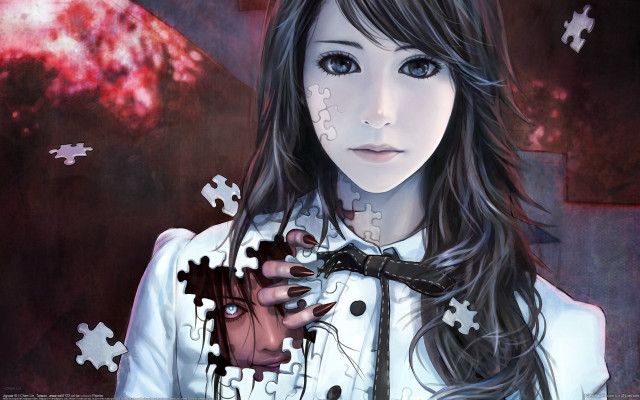 Girl longhair white shirt puzzle free wallpaper for desktop - medium preview image