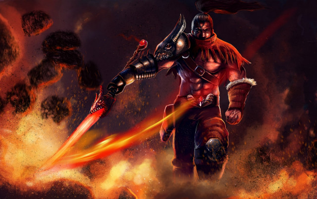 Armor sword fire demon flames free wallpaper for desktop - medium preview image