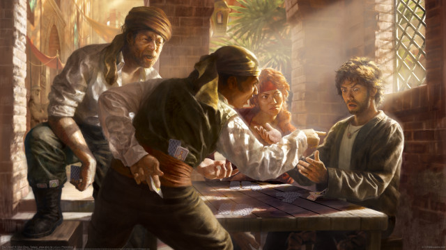 Cards table group brick wall free wallpaper for desktop - medium preview image