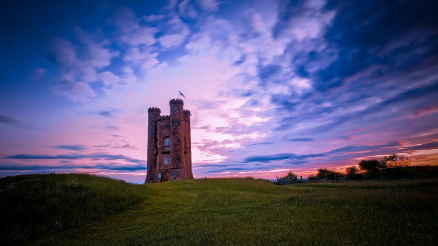 Tower green field sunset clouds free wallpaper for desktop - medium preview image