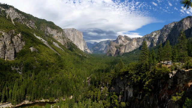 Mountain valley road forest lake free wallpaper for desktop - medium preview image