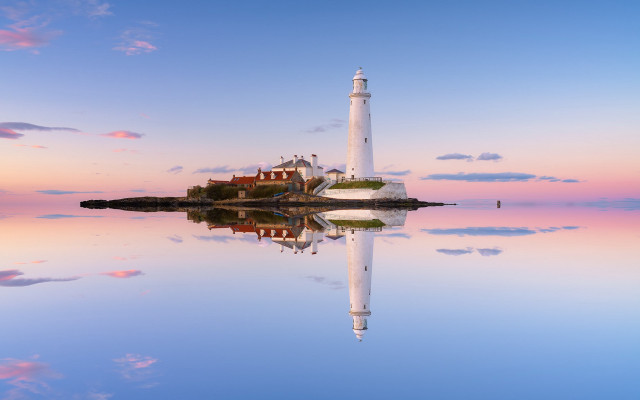 Lighthouse pink sky water jigsaw free wallpaper for desktop - medium preview image