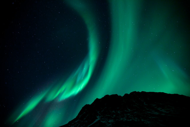 Aurora borealis mountain night starry free wallpaper for desktop - medium preview image
