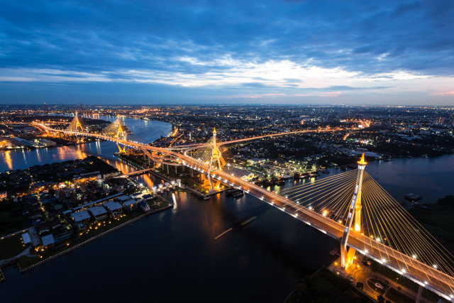 Night bridge city lights river free wallpaper for desktop - medium preview image