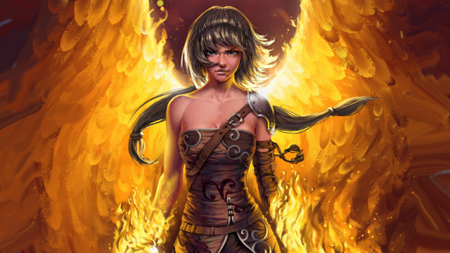 Woman sword fire angel autumn free wallpaper for desktop - medium preview image