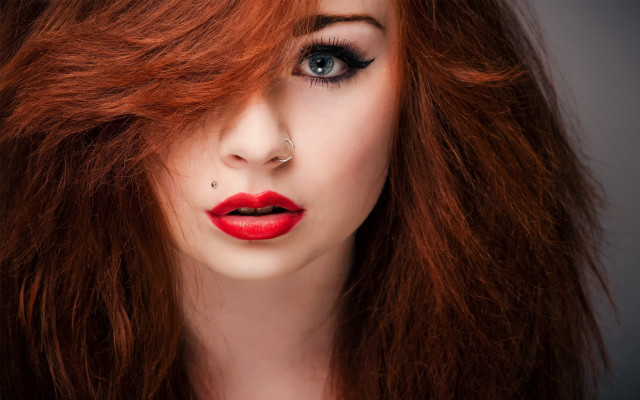 Red hair piercings photorealistic portrait free wallpaper for desktop - medium preview image