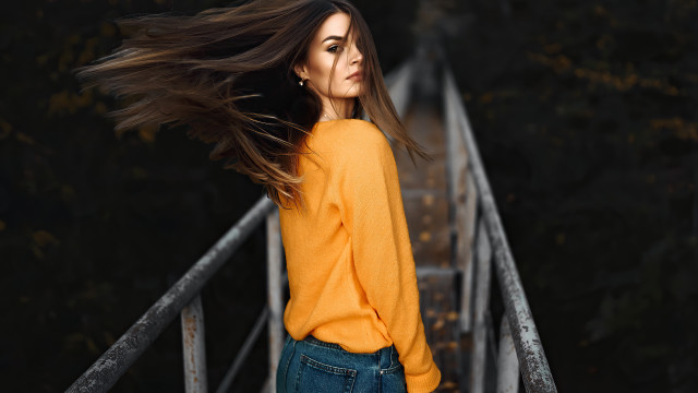 Woman bridge wind flowing hair free wallpaper for desktop - medium preview image