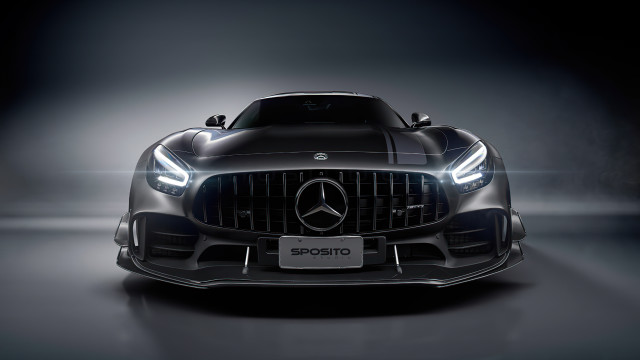 Black mercedes sports car spotlight free wallpaper for desktop - medium preview image