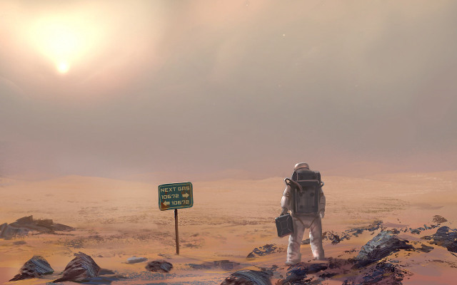 Man space suit desert sign free wallpaper for desktop - medium preview image