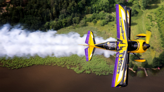 Yellow purple plane forest river free wallpaper for desktop - medium preview image