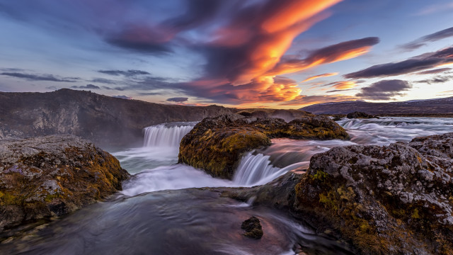 Waterfall sunset cloudy sky nature #2 free wallpaper for desktop - medium preview image